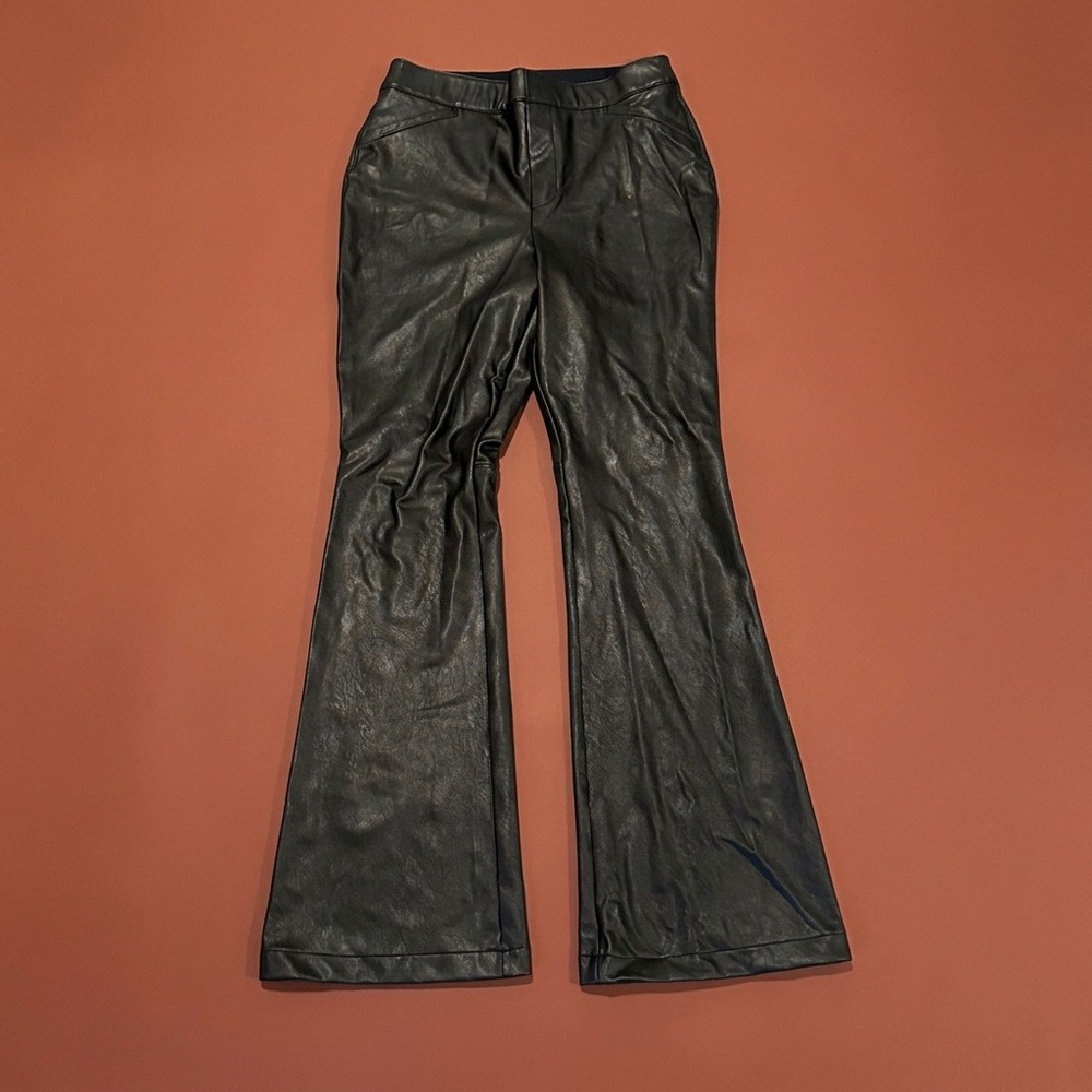 Spanx Faux Leather Flare Pants Black High Rise Stretch XL 1097JB